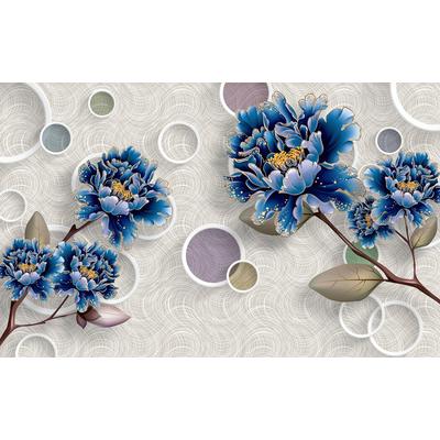 Fototapete PAPERMOON "Muster mit Blumen blau", bunt, B:2,5m L:1,86m, Vlies, Tapeten
