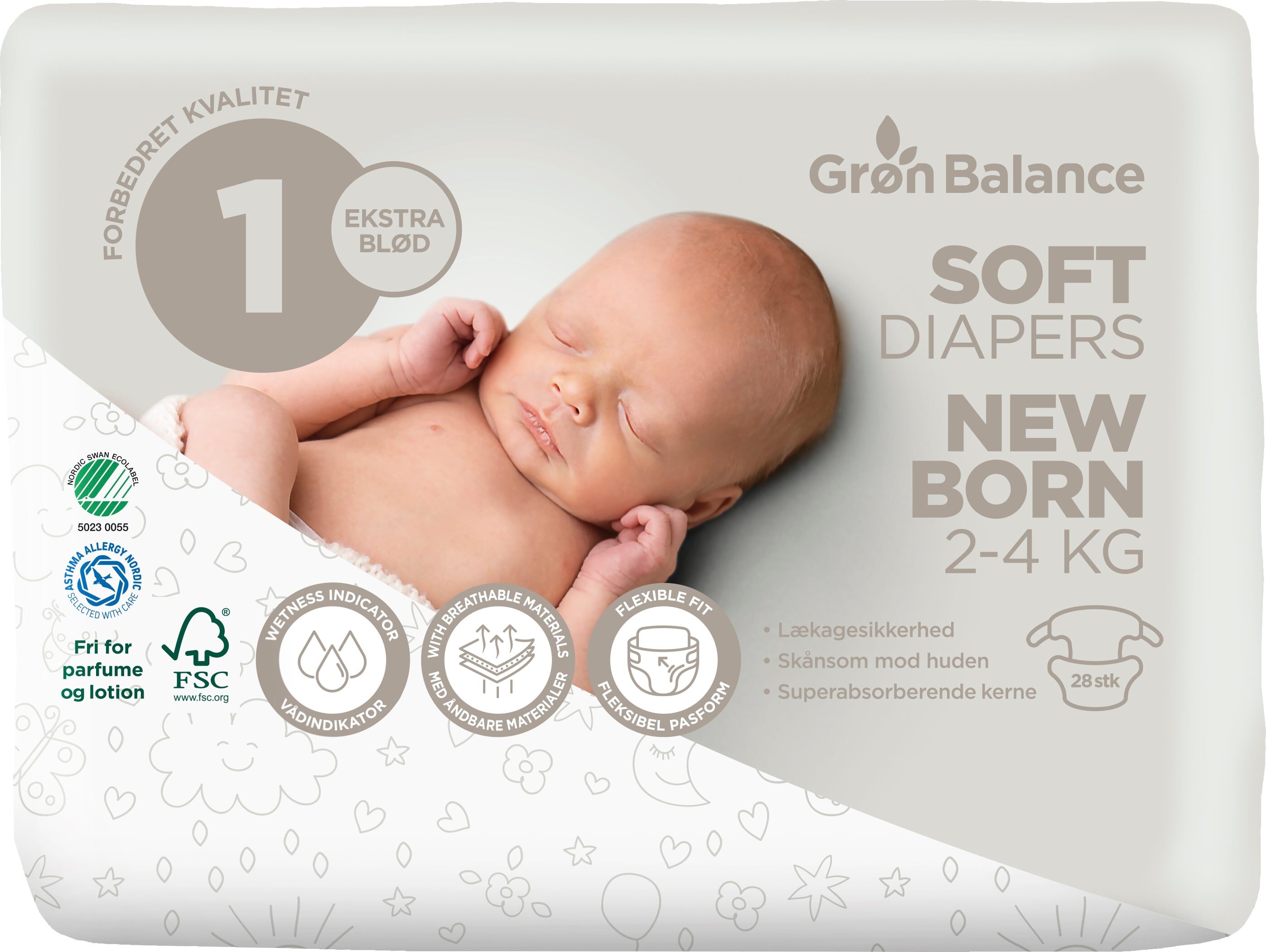 Grøn Balance Windeln Newborn 2-4kg 28 Stück - 28 Stück