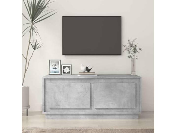 HEFZGDB Couchtisch Betongrau 102x50x44 cm Holzwerkstoff mit 2 Fächern, Robuster Beistelltisch mit Stauraum und Praktischen Türen, Langlebiger Wohnzimmertisch für Eleganz und Ordnung