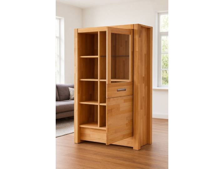 bv-vertrieb Standvitrine Vitrine Glasvitrine Anrichte Highboard Sideboard Kernbuche massiv