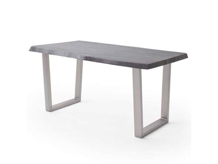 Lomadox Esszimmer Tisch Esstisch Massivholztisch 240x100 cm, Akazie massiv, grau sandgestrahlt, Massivholz/Echtholz, Metallgestell in Trapezform, Edelstahl gebürstet