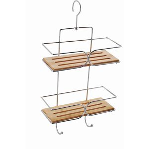 MSV Duschablage 140610, braun / verchromt, zum Aufhängen, Duschregal, Bambus, 25 x 38,5 cm