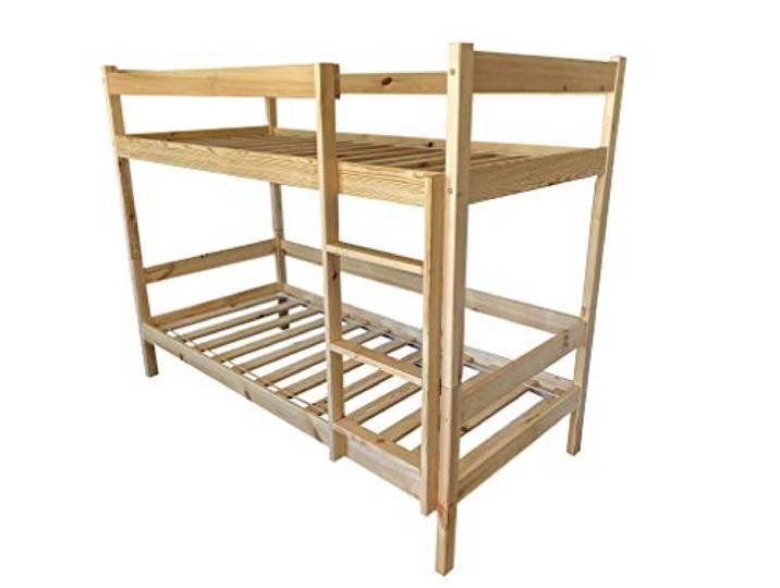 All4All Doppelstockbett - 90x200 - Kinderbett - Hostelbett - Jungendbett - Etagenbett - Stockbett - Doppelbett Massivholz - Kiefer - Jugendbett - Hochbett - mit Lattenrost