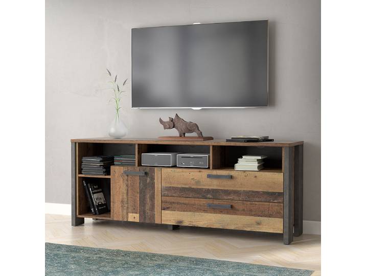 TV-Lowboard - 161 cm Spanplatte, foliert Braun/Grau 161 x 64 x 42cm