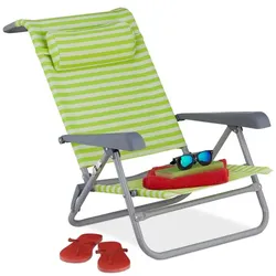 Relaxdays Klappbarer Liegestuhl mit Nackenkissen Weiß,Grün,Silber