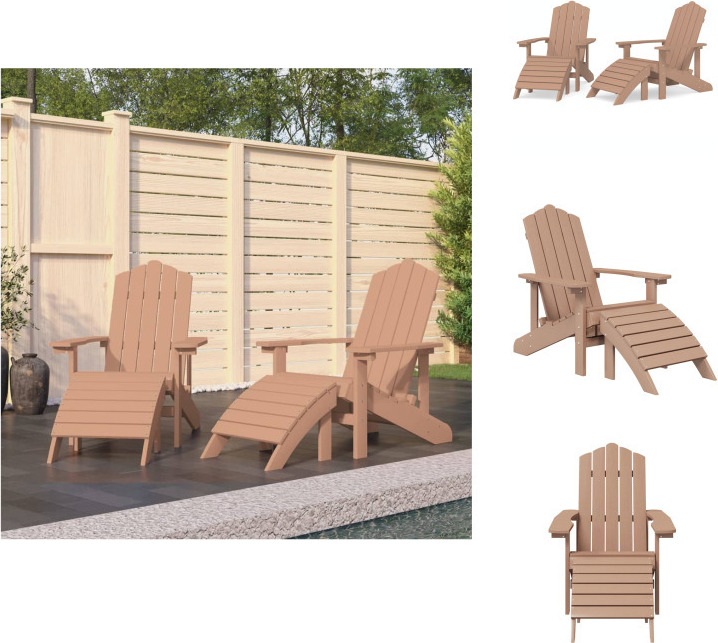 vidaXL Adirondack-Gartenstühle 2 Stk. mit Hockern HDPE Braun - Gartenstühle