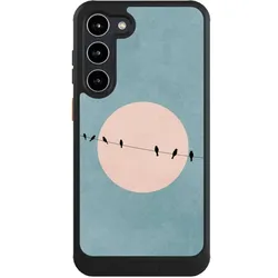 Nivocase Hülle für Samsung Galaxy S23+ Handyhülle NIVOcore Case Schwarz Mond Vogel türkis (Samsung Galaxy S23+), Smartphone Hülle, Schwarz, Türkis