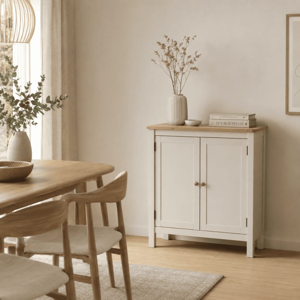 Calicosy Petit buffet 2 portes effet cachemire et chêne l80 cm Beige 80x90x40cm