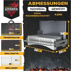Kesser, Holzkohlegrill,  Klappgrill, Holzkohle, Stahl, Grillrost, Grillmatte & Tasche (38 cm)