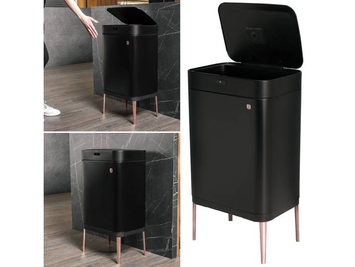 Design Abfalleimer aus Metall, mit Sensor, 60l, schwarz-roségold