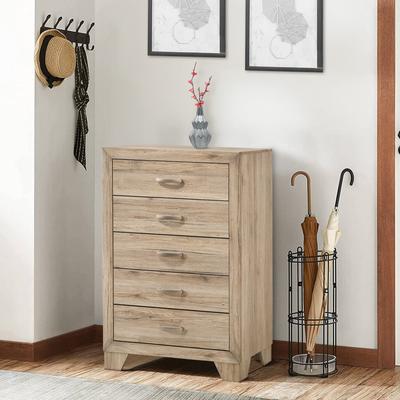 Benjara Wooden Chest with 5 Storage Drawers, Brown