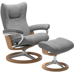 Stressless Sessel mit Hocker Wing Signature Leder Grau Batick Wild Dove M (Medium)