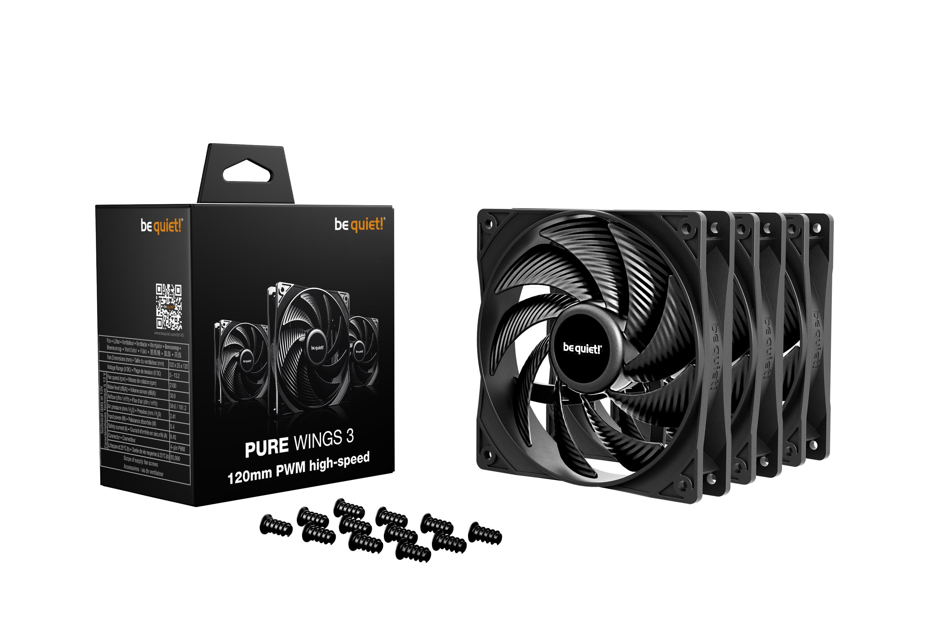 be quiet! Lüfter Pure Wings 3 PWM HS Triple Pack - 120mm Gehäuselüfter BL140