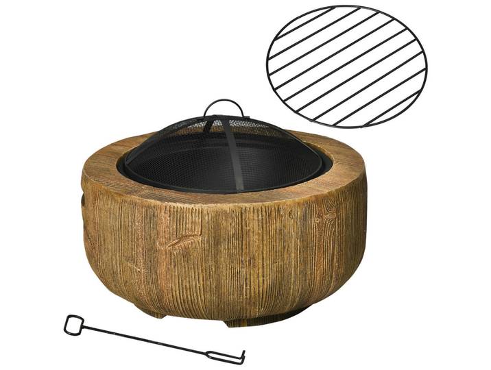Outsunny Feuerschale, Metall, Magnesium, Braun, 61.5x39x61.5 cm, Gartenmöbel, Feuerschalen & Feuerkörbe