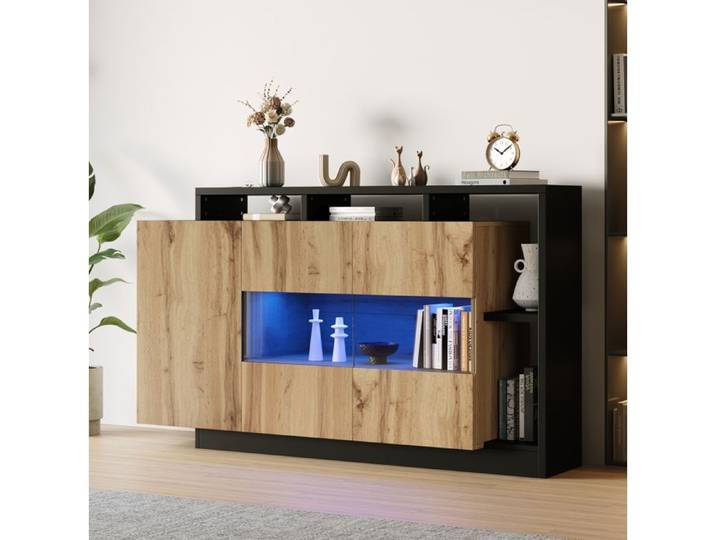 VUENOR Buffet bas LED 140x44x94 cm bois – RGB Bluetooth rangements
