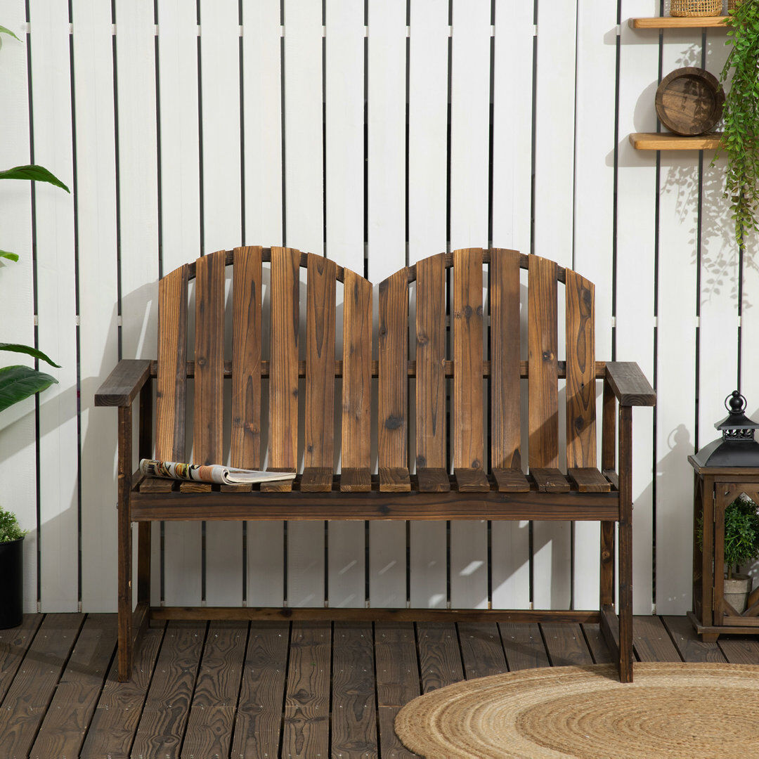 Ophelia & Co. Outsunny Outdoor Wooden Garden Bench, Garden Love Seat, Carbonised Finish Brown 86cm H X 114cm W X 63cm D