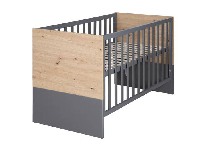 Roba 2-In-1 Baby- & Beistellbett Anna 60 x 120 cm, Anthrazit, Sonoma Eiche, Holzwerkstoff, Rechteckig, 60x120 cm, Baby- und Kindermöbel, Babyzimmer, Babybett, Gitterbett