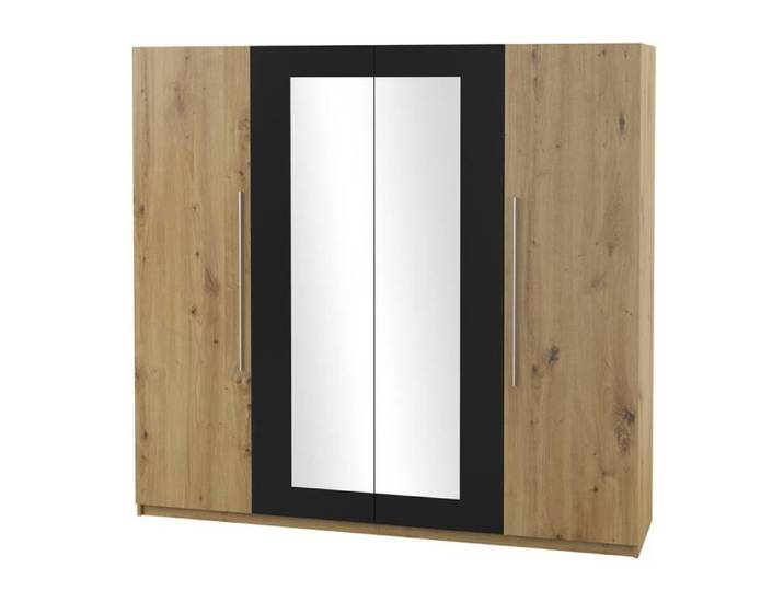 Armoire 2 portes avec miroirs couleur chêne et noir - IRINA 57 Marron