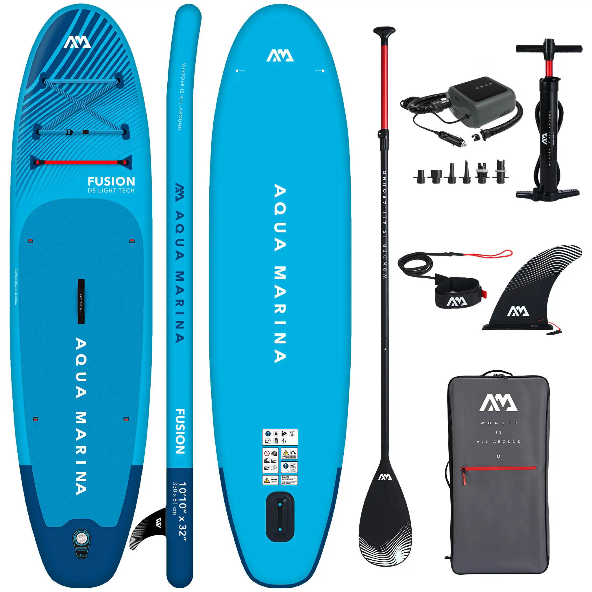 Aqua Marina Fusion SUP Board 330 cm aufblasbar - Blau + E-Pumpe 12V PBG 6