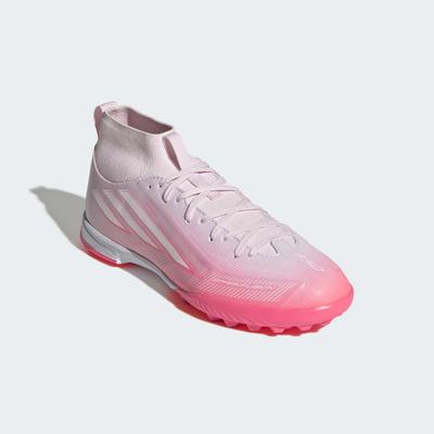 Fußballschuh ADIDAS PERFORMANCE "F50 SPARKFUSION LEAGUE KIDS MID-CUT-, TURF", Herren, Gr. 30, rosa (solar turbo, ftwr weiß, distilled pink), Synthetik, Textil, Schuhe Fußballschuh