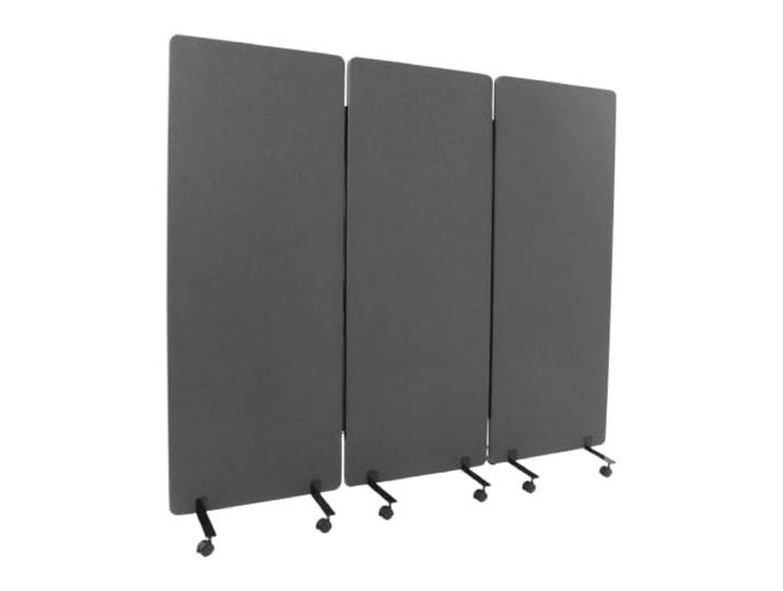 Mermajestic 3 Paneele Mobile Trennwand Akustik 182,9× 167,6cm Dunkelgrau Raumteiler mit Rollen, Trennwand Raumteiler, Stellwand trennwände für Bürotrennwand,Schule, Studio und Praxis