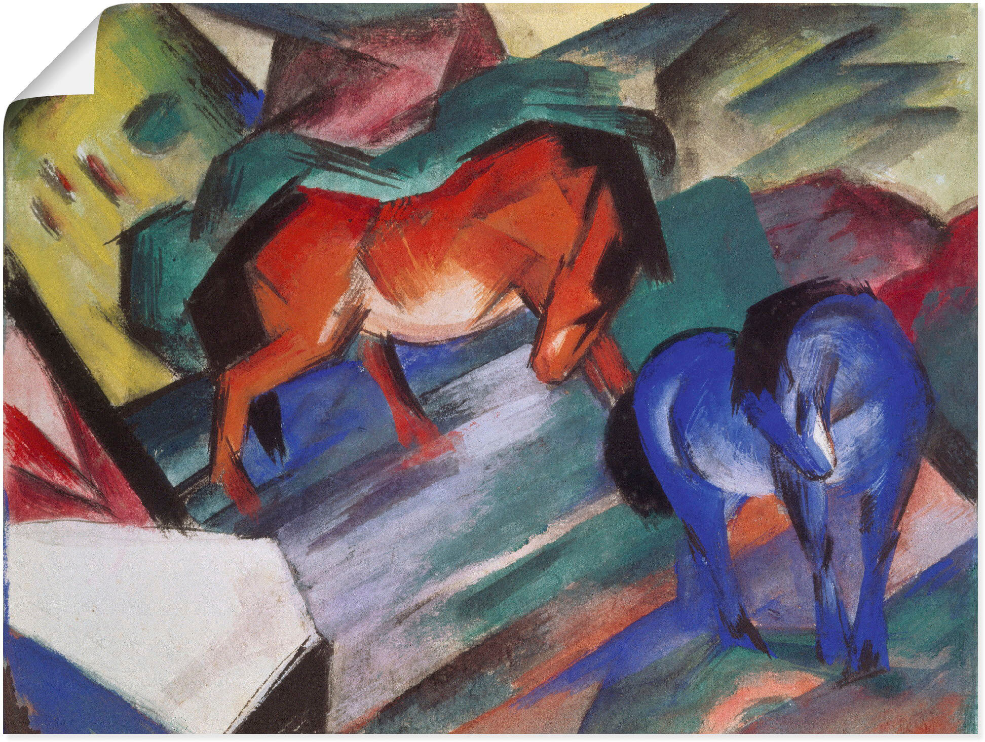 Poster ARTLAND "Rotes und blaues Pferd. 1912", bunt (farbe bild(er): bunt), B:40cm H:30cm, Bilder, Poster, ohne Rahmen farbe bild(er): bunt B/H/T: 40cm x 30cm, Poster Haustiere Querformat, 1 Stk.
