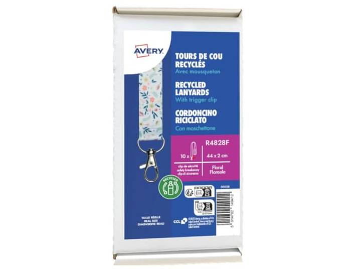 Avery R4828F 10 tours de cou recyclés pré-imprimé Floral avec mousqueton 10 tours de cou recyclé Floral