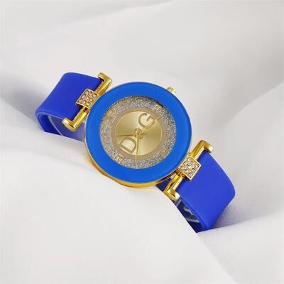 Inspire Daily Merch Minimalist Womens Watch Fashion Diamond Design Quartz Watch Silica Gel Strap Luxury Brand Stainless Steel Casual blue