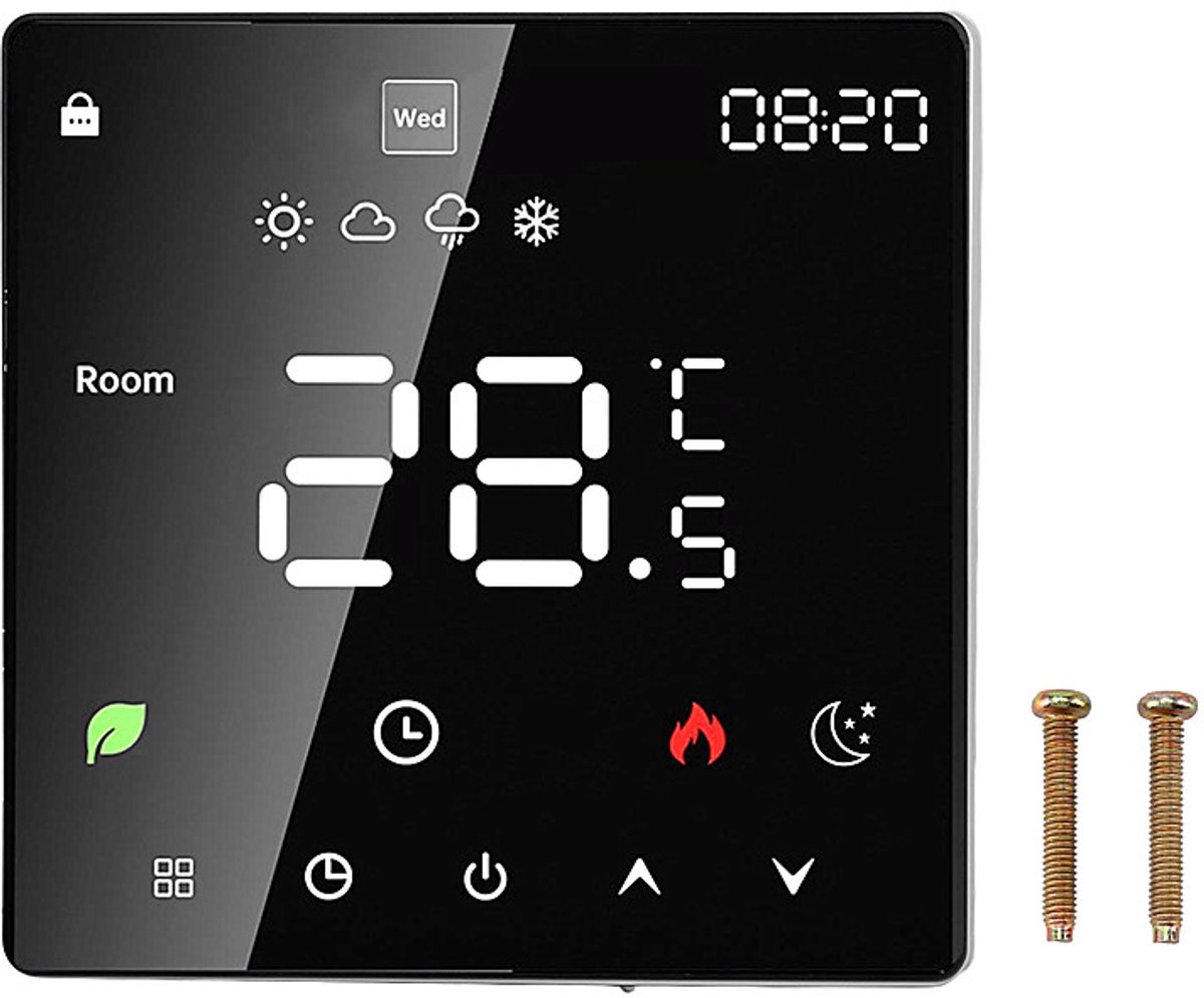 Slimme programmeerbare vloerverwarmingsthermostaat met touchscreen voor gasketels en waterverwarmers - Zwart