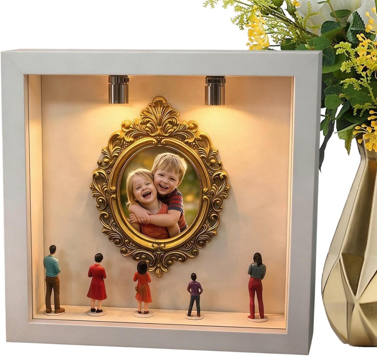 Mini Museumdoos Aandenken Doos voor Herinneringen met Gouden Minikaders - 16,9 x 16,9 cm - Goud