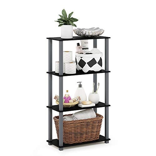 Furinno Turn-S-Tube 4-tier multifunctioneel displayrek met vierkante buis, zwart/grijs