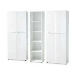 Büro-Set MUENCHEN 3-teilig weiß   210cm breit Glasfront   2 Schrank Abschließbar & Regal
