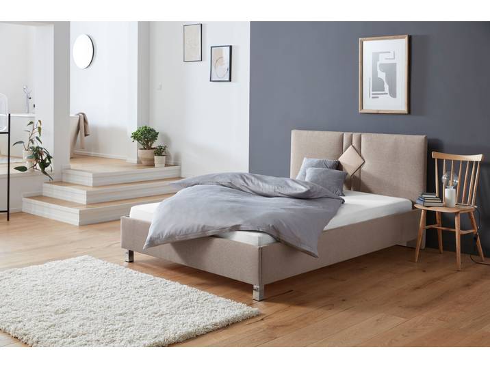 Polsterbett, Polyester, Dunkelbeige, 150×210 cm, Bonnell-Federkern- & Kaltschaummatratze, 7-Zonen, Made in Germany