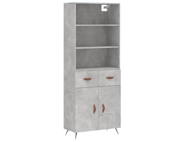 KGFHERENB Highboard Betongrau 69,5x34x180 cm Aufbewahrungsschrank Eleganter Beistellschrank für Wohnzimmer und Flur mit stabilen Metallfüßen und viel Platz hinter den Türen.