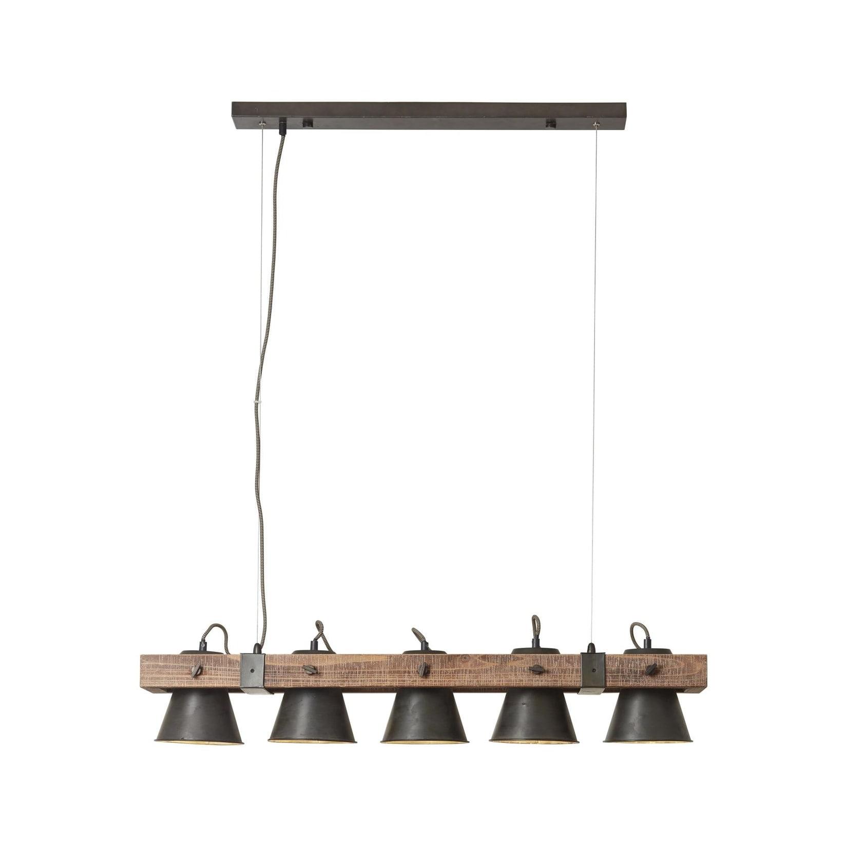 BRILLIANT Lampe , Decca Pendelleuchte 5flg schwarz stahl , 5x A60 , E27 , 10W , Holz aus nachhaltiger Waldwirtschaft (FSC)