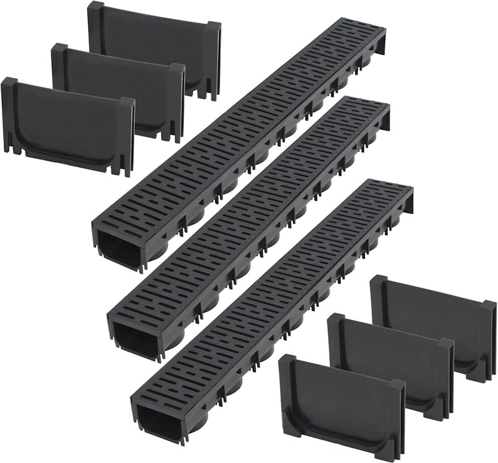 vidaXL Caniveau de drainage 3 pcs Plastique 3 m