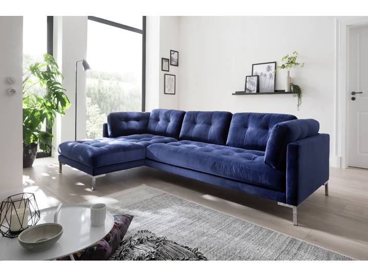Ecksofa GOODPRODUCT Landau L-Form , blau, B:275cm H:75cm T:158cm, Sofas, Ecksofa, in Cord-Stoff mit Metallfuss