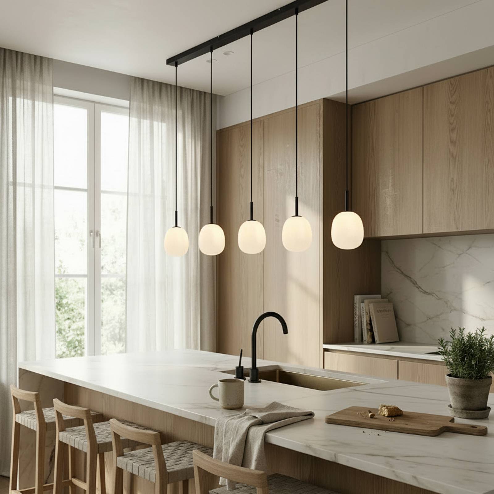 Glass Pendant Light Etiena Lindby, dimmable, Black, Living / Dining Room, Glass, Modern, Ceiling Light