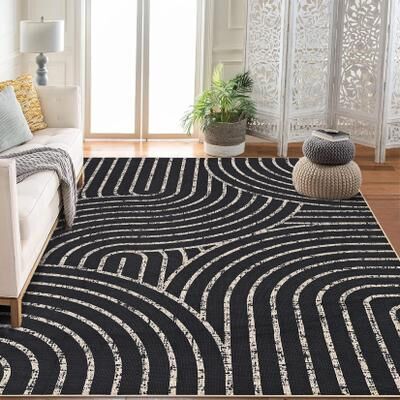 Garvee Modern Abstract Vintage Rainbow Easy Jute Area Rug