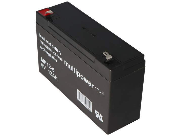Multipower MP12-6 - Loodaccu 6V 12Ah - 4.8mm Faston plug - Zwart