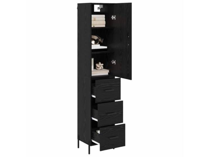 KTHLBRH Sideboard Eiche schwarz 34,5 x 34 x 180 cm Technisches Holz, Metallbeine, modernes Design, viel Stauraum
