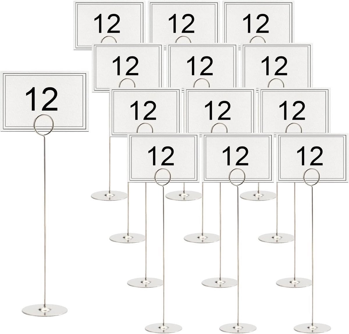 Set van 12 zilverkleurige tafelnummerhouders van roestvrij staal voor feestelijke decoratie
