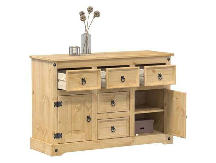 HEFZGDB Kompaktes Sideboard aus Kiefern Massivholz mit Stauraum für kleine Räume, pflegeleichtes Kiefernholz Sideboard mit Schubladen und Fächern