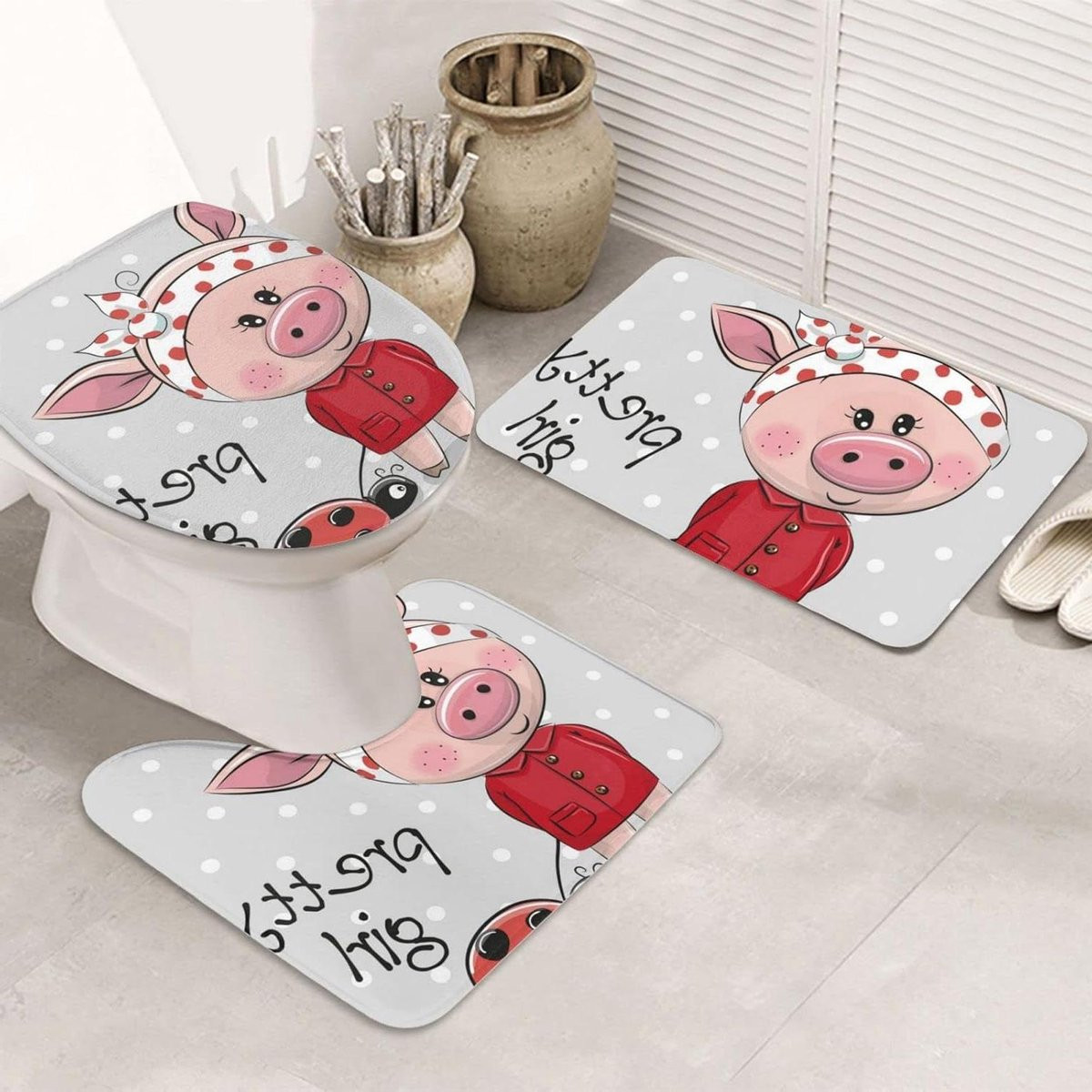 3-delige zachte flanellen badkamer tapijten set met roze print