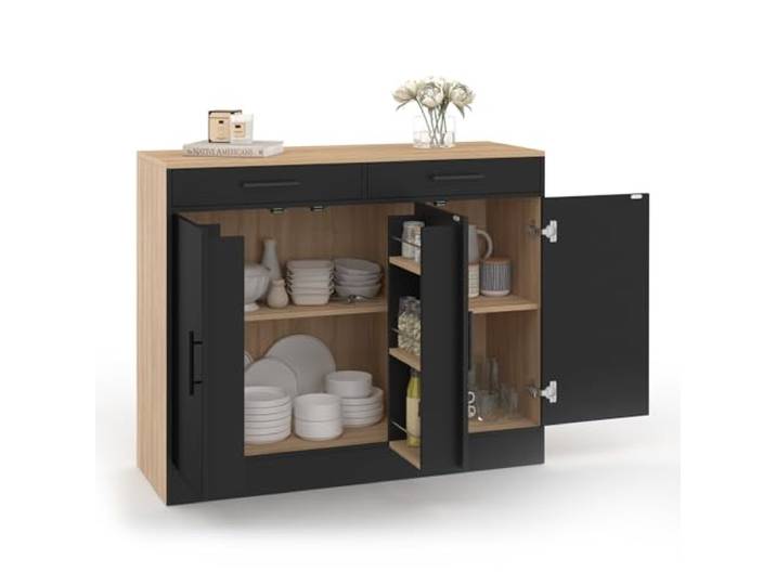 IDMarket - Niedriges Küchenbuffet 110 cm Alto mit Ablagen in Buchenholzoptik und Schwarz
