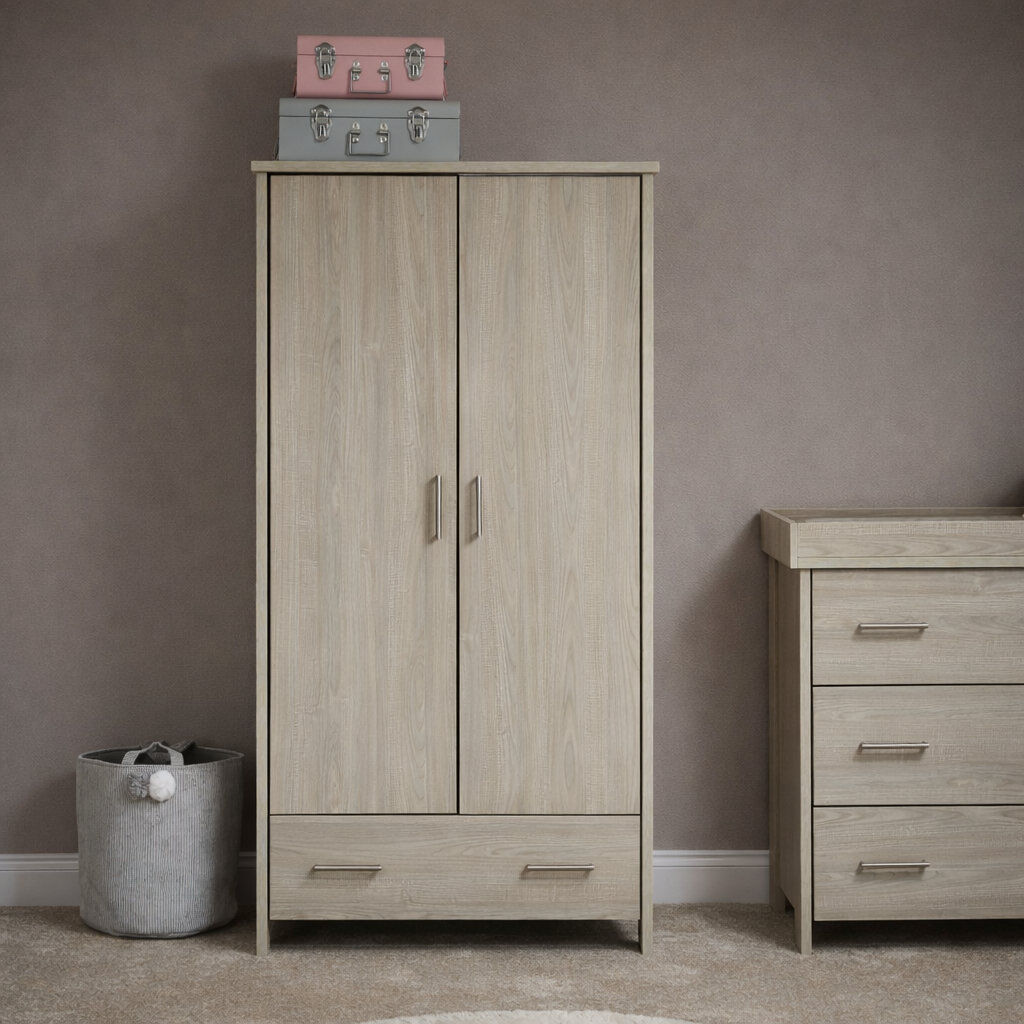Obaby Nika Double Wardrobe Grey Wash 170cm H X 85cm W X 50cm D