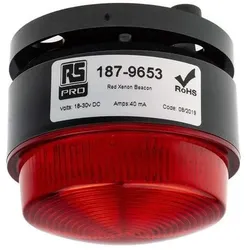 RS PRO, Personenschutz, Xenon Blitz Signalleuchte Rot, 18 30 V dc, Ø 76mm x 50mm