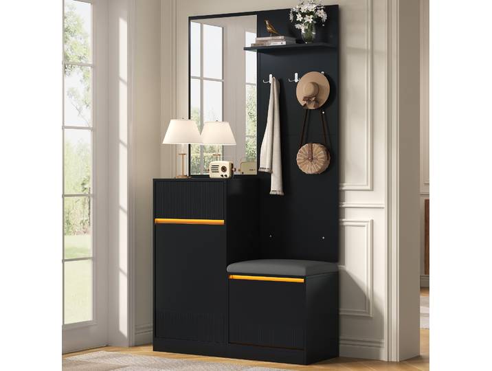 Garde-robe D'Entrée 105x38x190 Cm En Mdf Noir\, Avec Rangement Pour Entrée Floragrace