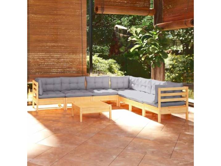 WDGJJFECNMUEHI Pin massif modulable 8 Pieces gris Salon de jardin 8 pieces en bois de pin massif avec coussins gris, canape modulaire exterieur avec repose-pieds, ensemble