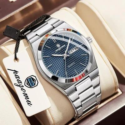 Uplift Treasures Luxury Mens Chronograph Watch Luminous Waterproof Leather Strap silver Blue